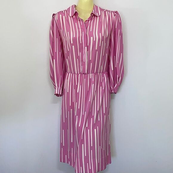 Balenciaga Dress Pink White Button Down Excellent Size 8 - Picture 1 of 8